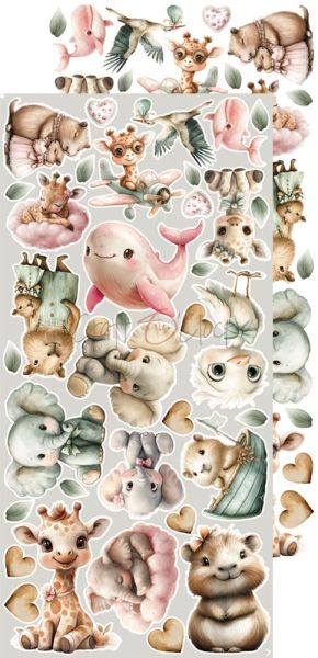 Комплект дизайнерска хартия с елементи за изрязване - Baby Girl Universe EXTRAS MIX - 18 листа