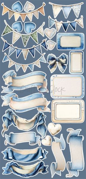 Комплект дизайнерска хартия с елементи за изрязване - Baby Boy Universe EXTRAS MIX - 18 листа