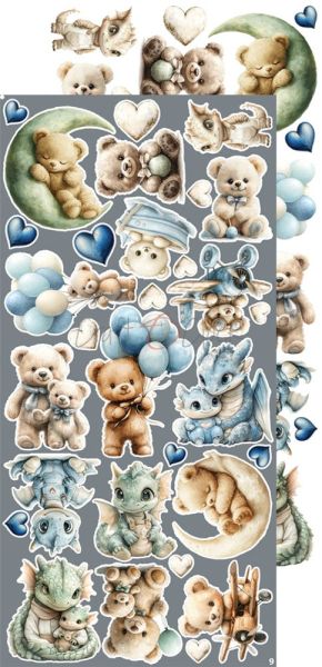 Комплект дизайнерска хартия с елементи за изрязване - Baby Boy Universe EXTRAS MIX - 18 листа