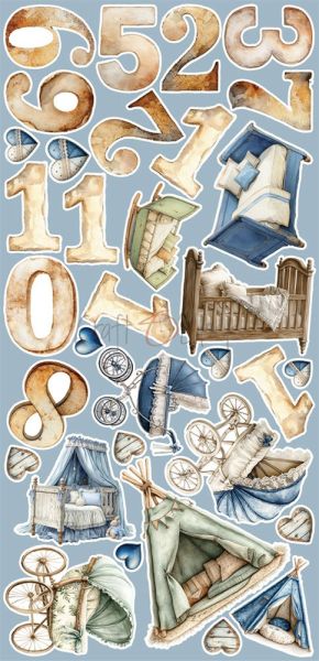 Комплект дизайнерска хартия с елементи за изрязване - Baby Boy Universe EXTRAS MIX - 18 листа