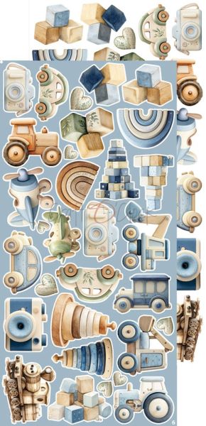 Комплект дизайнерска хартия с елементи за изрязване - Baby Boy Universe EXTRAS MIX - 18 листа