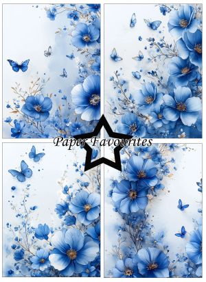 Дизайнерска хартия Blue Flowers - 10.00 х 15,00 см - 24 листа