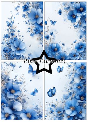 Дизайнерска хартия Blue Flowers - 10.00 х 15,00 см - 24 листа