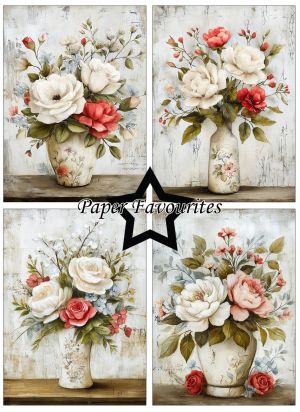 Дизайнерска хартия Grunge Floral - 10.00 х 15,00 см - 24 листа