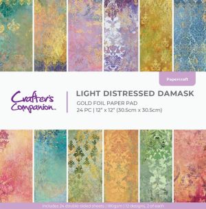 Комплект дизайнерскa хартия с металиков печат - Light Distressed Damask - 24 листа