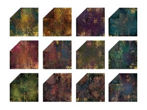 Комплект дизайнерскa хартия с металиков печат - Dark Distressed Damask - 24 листа