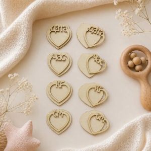 Елементи от бирен картон за Бебешка визитка Сърца - Дата, Час, Килограми, Сантиметри - 2 комплекта