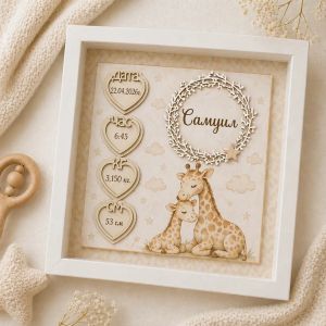 Елементи от бирен картон за Бебешка визитка Сърца - Дата, Час, Килограми, Сантиметри - 2 комплекта