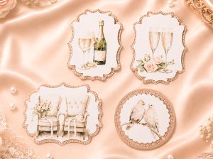 Комплект готови декоративни композиции Rose Gold Wedding – 3D елементи за картички и scrapbooking - 11 броя