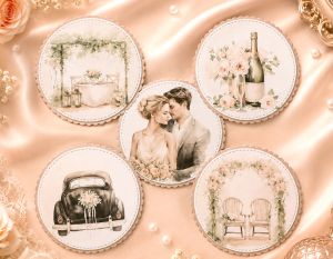 Комплект готови декоративни композиции Rose Gold Wedding – 3D елементи за картички и scrapbooking - 11 броя