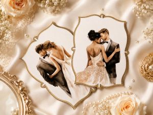 Комплект готови декоративни композиции Gold Wedding – 3D елементи за картички и scrapbooking - 11 броя