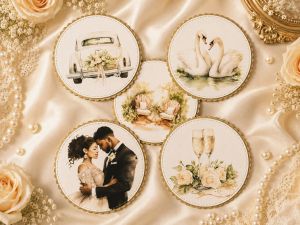 Комплект готови декоративни композиции Gold Wedding – 3D елементи за картички и scrapbooking - 11 броя