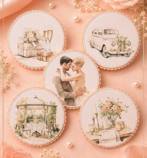 Комплект готови декоративни композиции Coral Wedding – 3D елементи за картички и scrapbooking - 11 броя