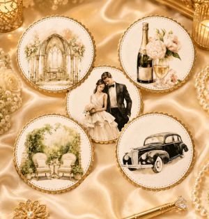 Комплект готови декоративни композиции Old Gold Wedding – 3D елементи за картички и scrapbooking - 11 броя