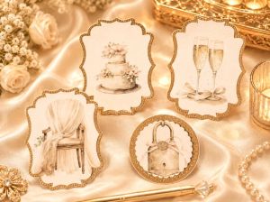 Комплект готови декоративни композиции Old Gold Wedding – 3D елементи за картички и scrapbooking - 11 броя