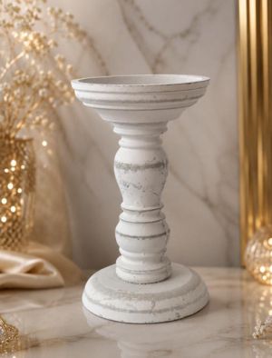 Shabby Chic Бял Дървен Свещник / Поставка - 10.50 х 17,00 см