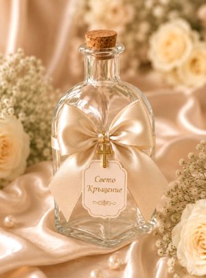 Стъклена бутилка с коркова тапа - 6,00 х 6.00 х 14.00 см 