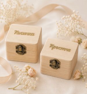 Дървена кутия с обли ръбове - 8,00 х 8,00 х 4,20 см.
