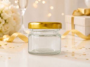 Стъклено бурканче с капачка винт - Златиста -  25 ml.