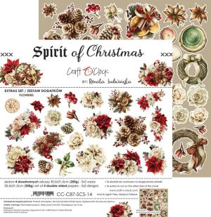 Комплект дизайнерска хартия с елементи за изрязване - Flowers & More / Spirit Of Christmas  - 4 листа