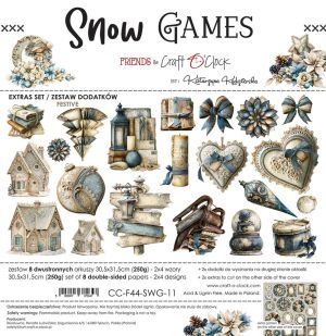 Комплект дизайнерска хартия с елементи за изрязване 30,50х30,50 см - Festive / Snow Game - 8 листа