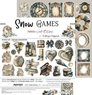 Комплект дизайнерска хартия с елементи за изрязване 30,50х30,50 см - Festive / Snow Game - 8 листа