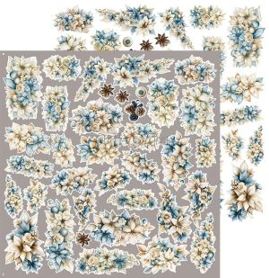 Комплект дизайнерска хартия с елементи за изрязване 30,50х30,50 см - Flowers & More / Snow Game - 4 листа