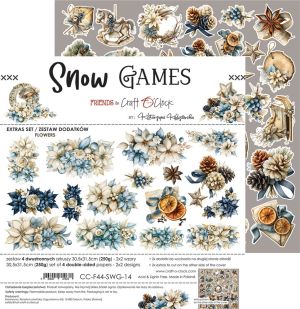 Комплект дизайнерска хартия с елементи за изрязване 30,50х30,50 см - Flowers & More / Snow Game - 4 листа