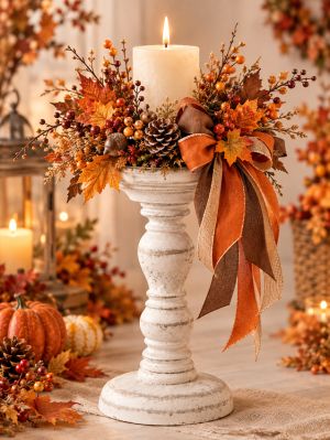 Shabby Chic Бял Дървен Свещник / Поставка - 10.50 х 17,00 см