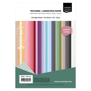 Комплект текстуриран картон Vaessen Creative – A5 – 30 цвята – 216 г/м² – 30 листа