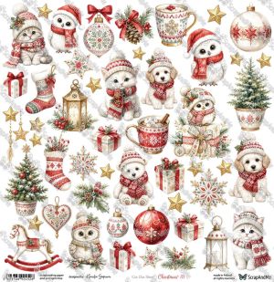 Комплект дизайнерска хартия с елементи за изрязване - Christmas Cheer 30,50 х 30,50 см - 6 листа