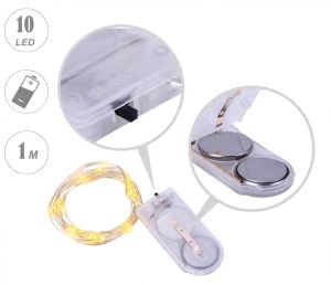 Декоративни LED лампички - 1 м, 10 LED светодиода - жълта светлина - с батерии