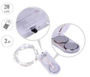 Декоративни LED лампички - 2 м, 20 LED светодиода -  бяла светлина - с батерии