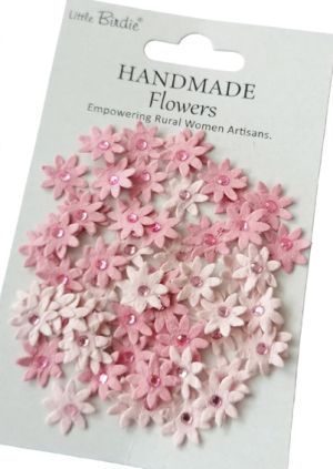 Ръчно изработени цветчета LITTLE BIRDIE Pink Passion – Розови с камъчета – 60 бр.