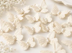 Ръчно изработени пеперуди LITTLE BIRDIE Dreamy Flutter Ivory Pearl – Слонова кост с перли  – 20 бр.